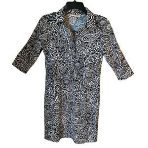 Jude Connally Pullover Navy and White Paisley Dress. XS. Preppy Gorgeous